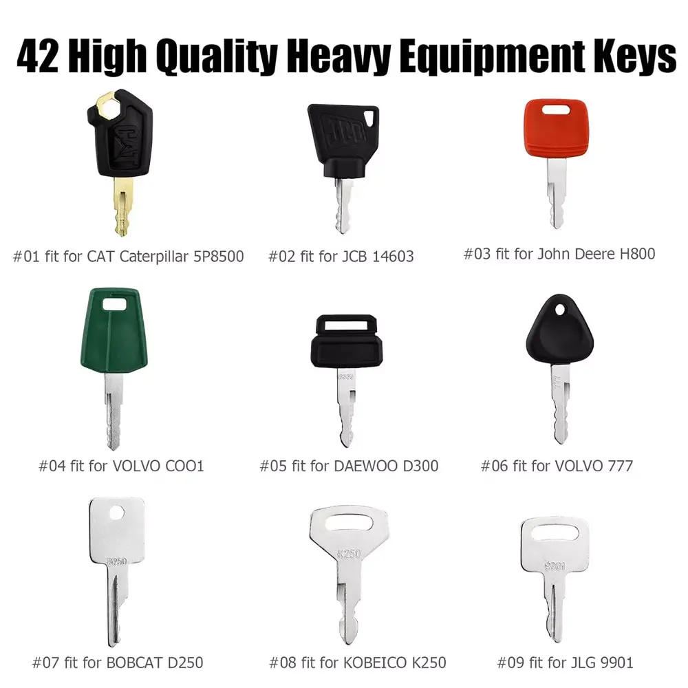 42pcs/18pcs construction machinery key set+2pcs wire ring+2pcs small key ring Heavy Equipment Construction Ignition Key