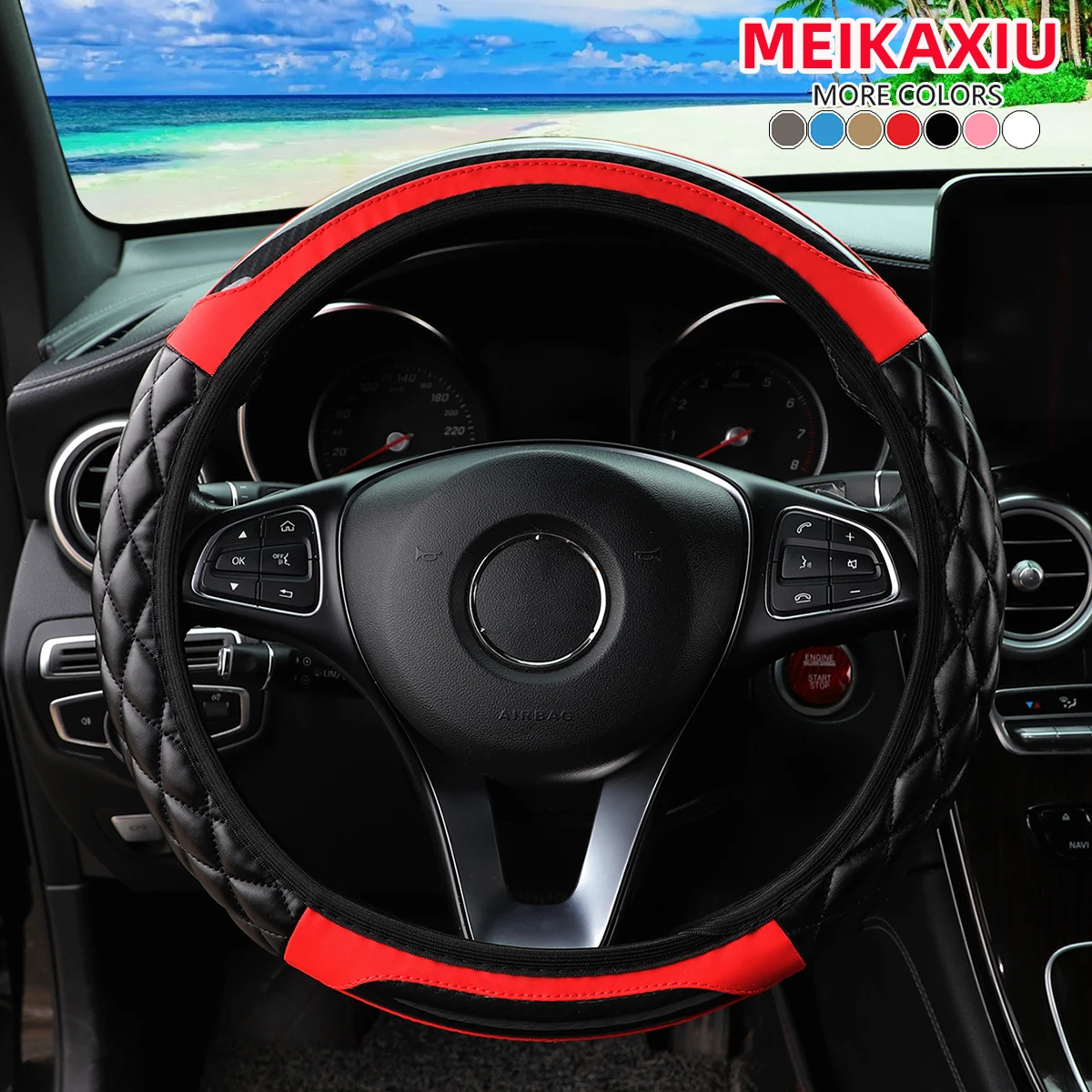 1 Crystal Carbon Fiber Embroidered Leather Automotive Steering Wheel Cover Without Inner Rim for 14.5-15 Inch Car Accessories