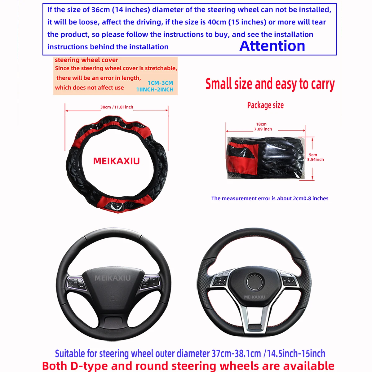 1 Crystal Carbon Fiber Embroidered Leather Automotive Steering Wheel Cover Without Inner Rim for 14.5-15 Inch Car Accessories