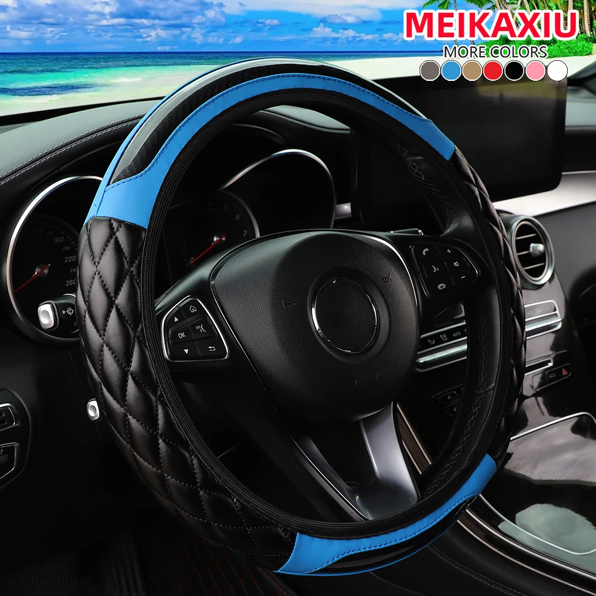 1 Crystal Carbon Fiber Embroidered Leather Automotive Steering Wheel Cover Without Inner Rim for 14.5-15 Inch Car Accessories