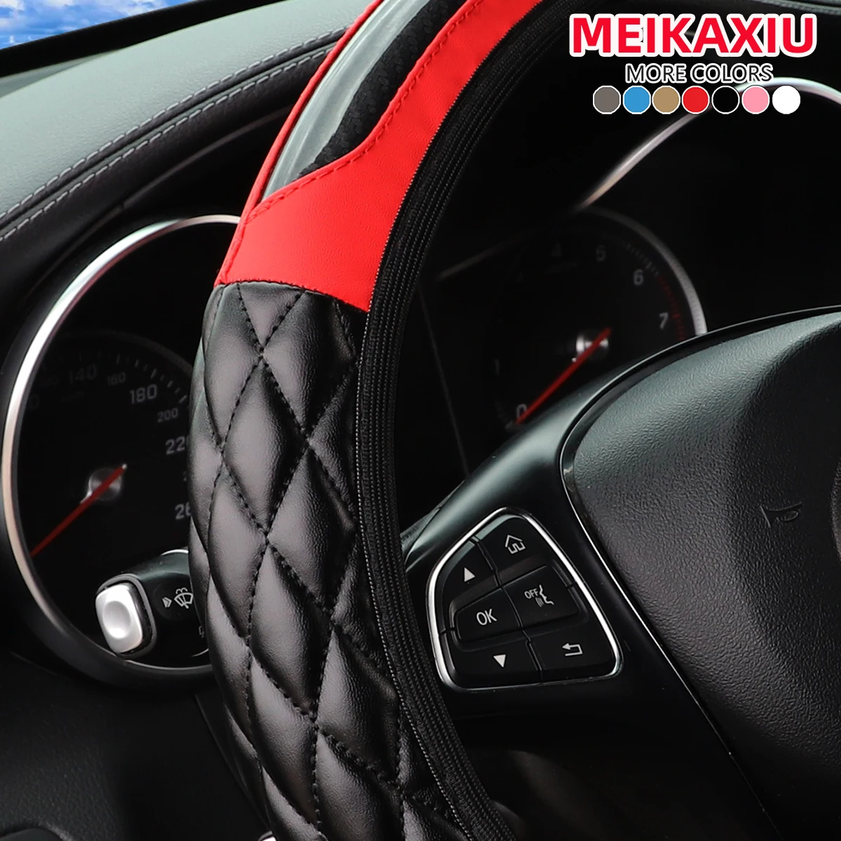 1 Crystal Carbon Fiber Embroidered Leather Automotive Steering Wheel Cover Without Inner Rim for 14.5-15 Inch Car Accessories