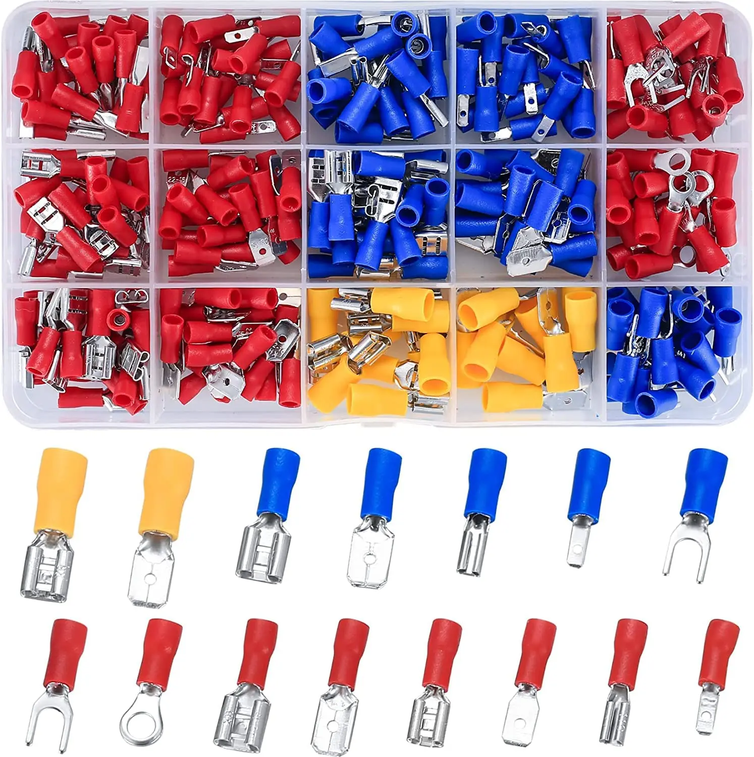 280 Pcs Electrical Cable Connectors Assorted, Insulated Wire Cable Crimp U-Type Fork Spade Butt Ring Connector Assortment Kit