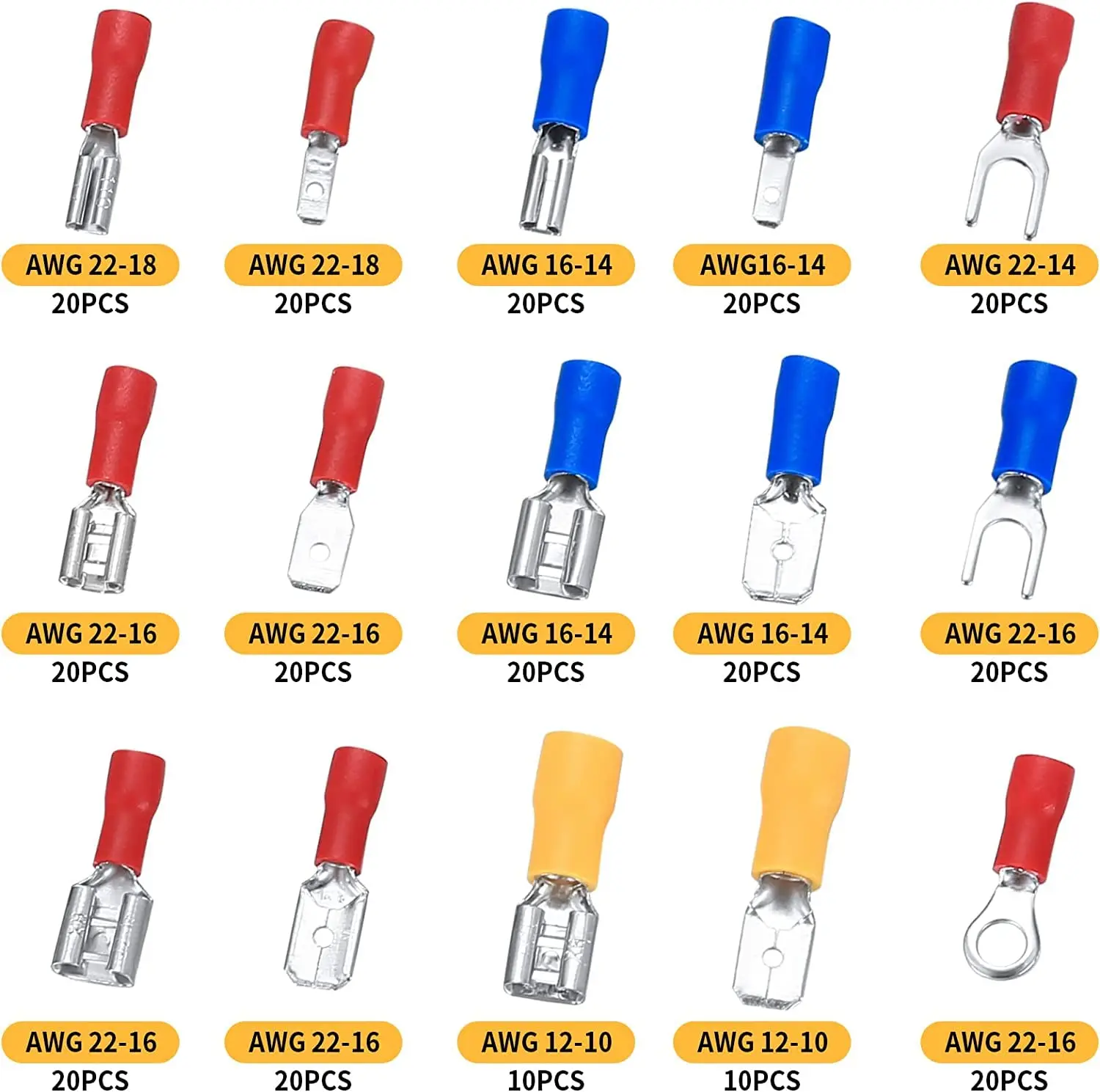 280 Pcs Electrical Cable Connectors Assorted, Insulated Wire Cable Crimp U-Type Fork Spade Butt Ring Connector Assortment Kit