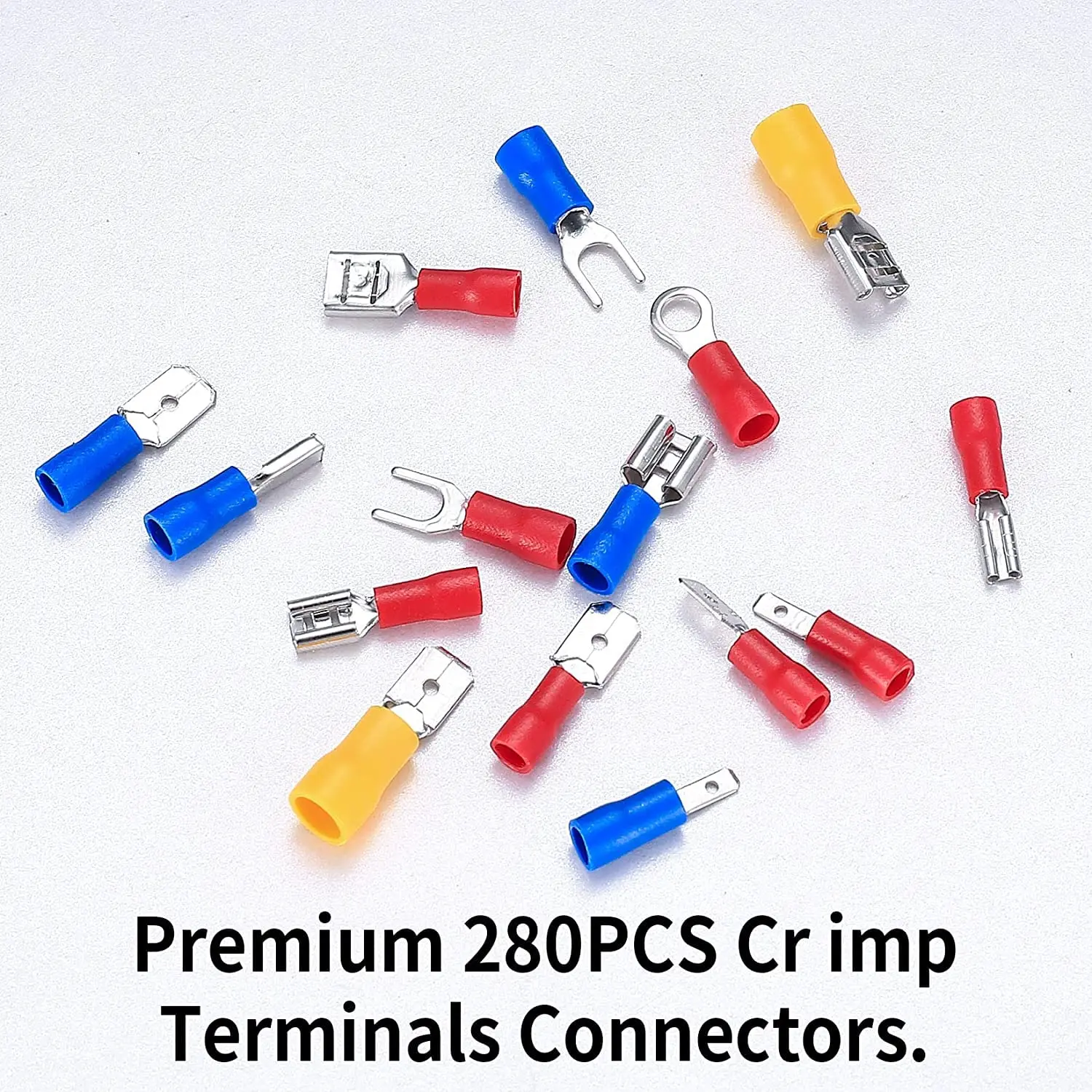 280 Pcs Electrical Cable Connectors Assorted, Insulated Wire Cable Crimp U-Type Fork Spade Butt Ring Connector Assortment Kit