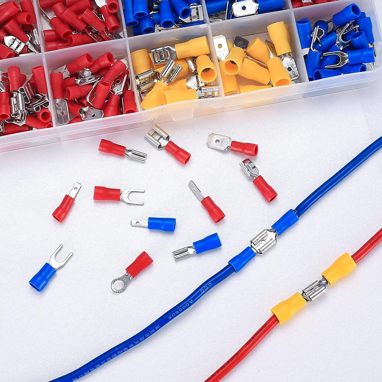 280 Pcs Electrical Cable Connectors Assorted, Insulated Wire Cable Crimp U-Type Fork Spade Butt Ring Connector Assortment Kit