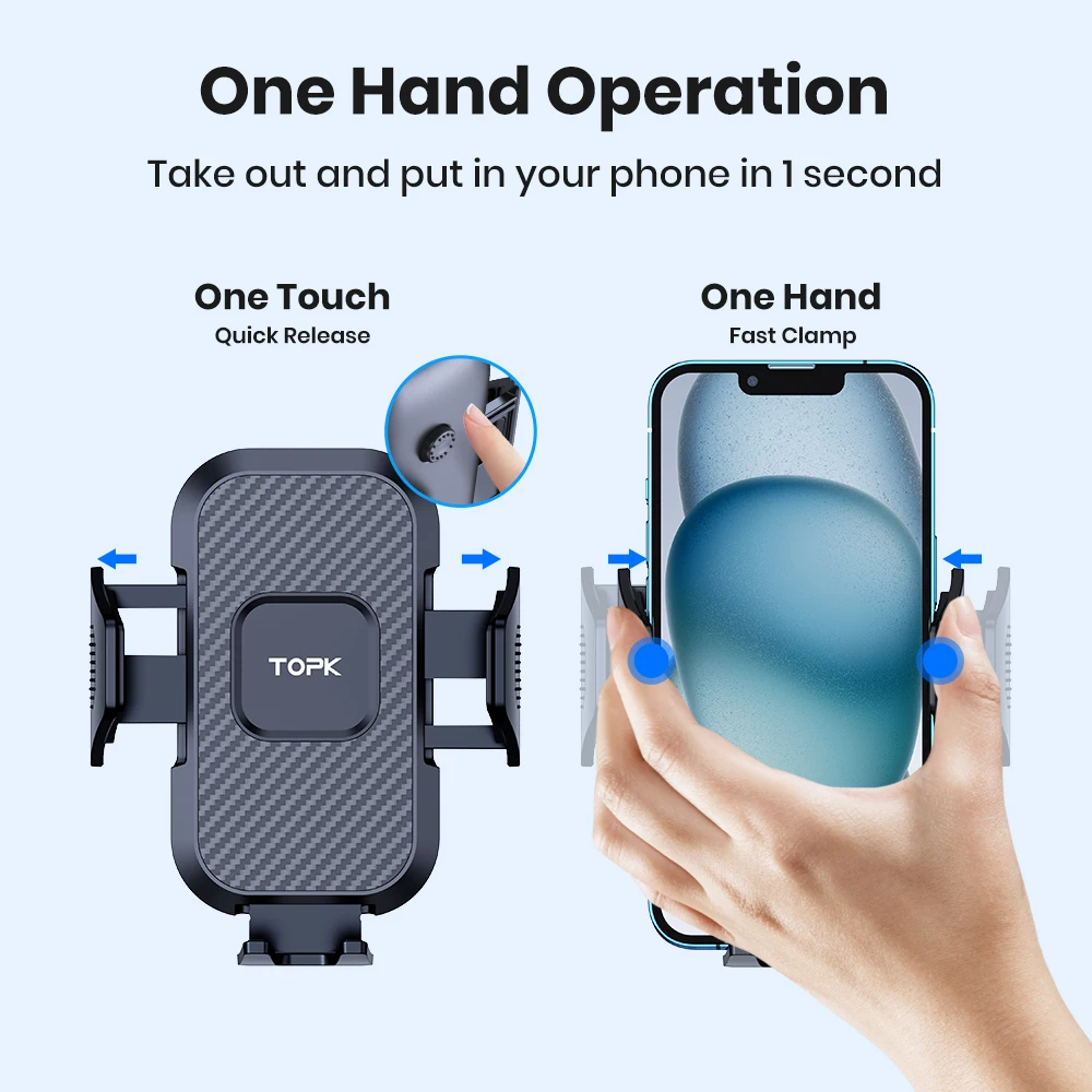 Car Phone Holder Mount,TOPK Upgrade Auto Locking Universal Phone Stand Holder with Hook Clip for Car Air Vent for iPhone Samsun