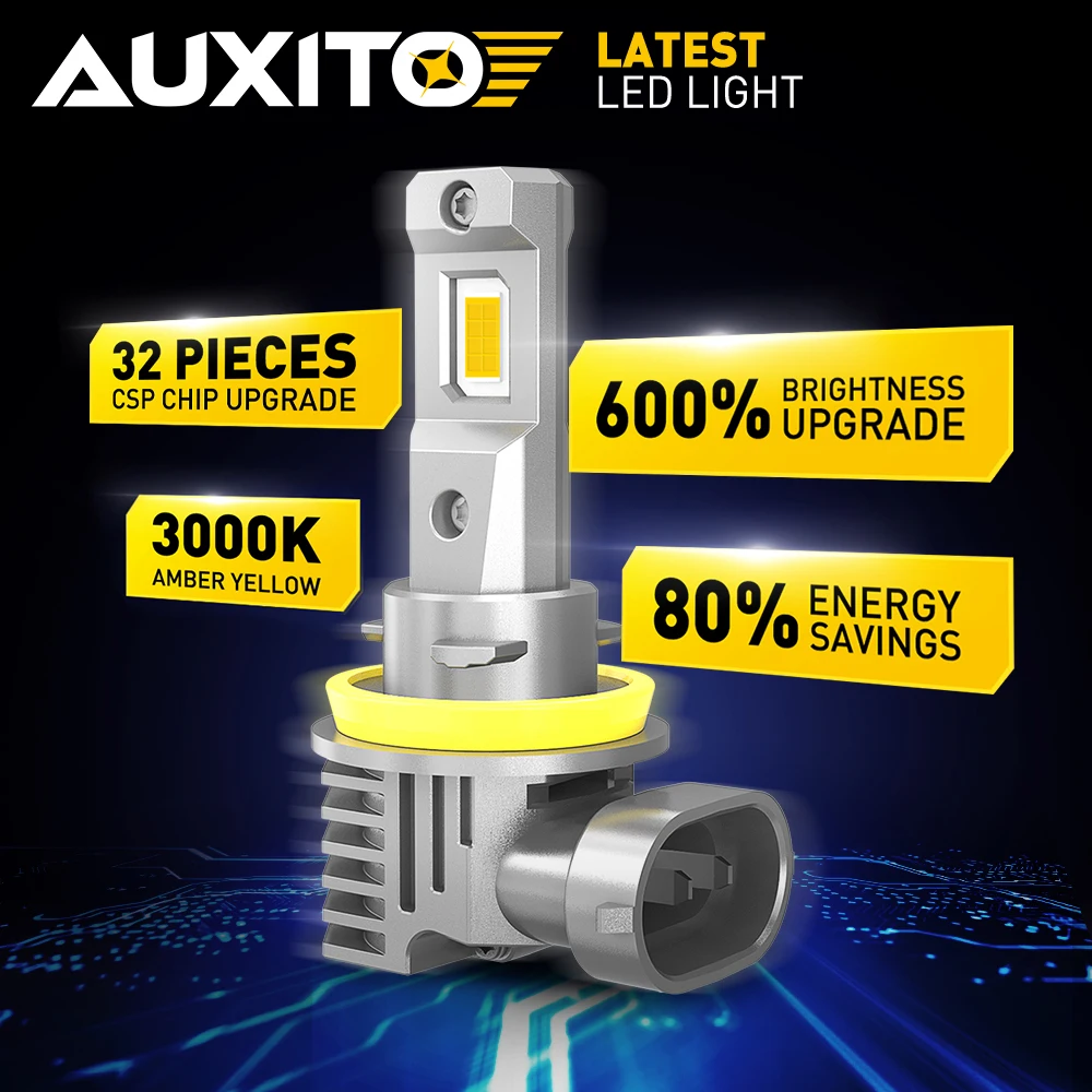 AUXITO 2Pcs CANBUS H8 H11 LED Fog Light Bulbs H9 H16JP 9005 HB3 9006 HB4 3000K Amber Yellow Led Daytime Running Driving Lamp