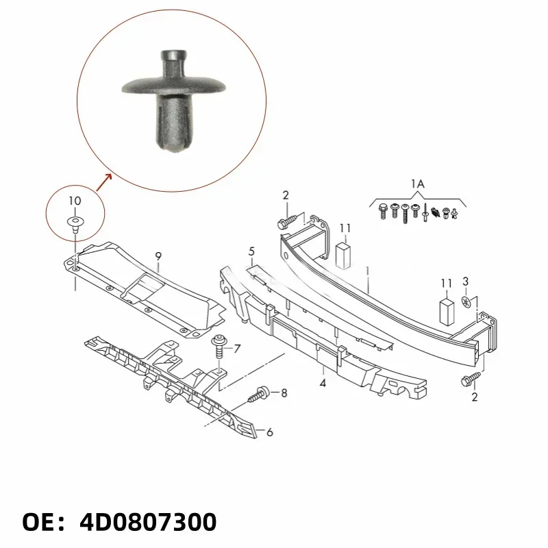 10PCS Car Cover Plate Fixing Clips for Audi A2 A4 A5 A8 Q3 Q5 S4 S5 S8 TT TTS Volkswagen CR7 4D0807300 Body Clips Accessories