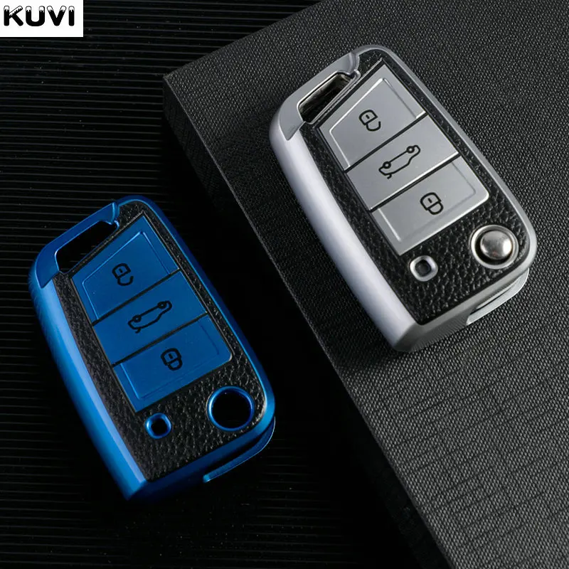 Leather TPU Car Key Case Protection Bag For VW Volkswagen Golf 7 MK7 Tiguan MK2 SEAT Ateca Leon FR 2 Ibiza For Skoda Octavia A7