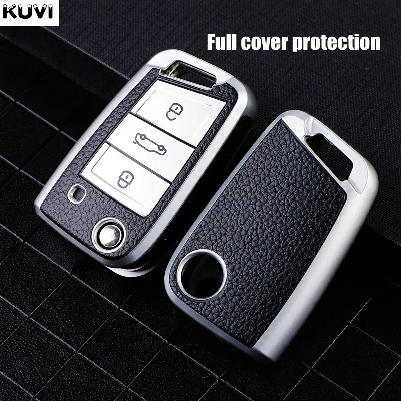 Leather TPU Car Key Case Protection Bag For VW Volkswagen Golf 7 MK7 Tiguan MK2 SEAT Ateca Leon FR 2 Ibiza For Skoda Octavia A7