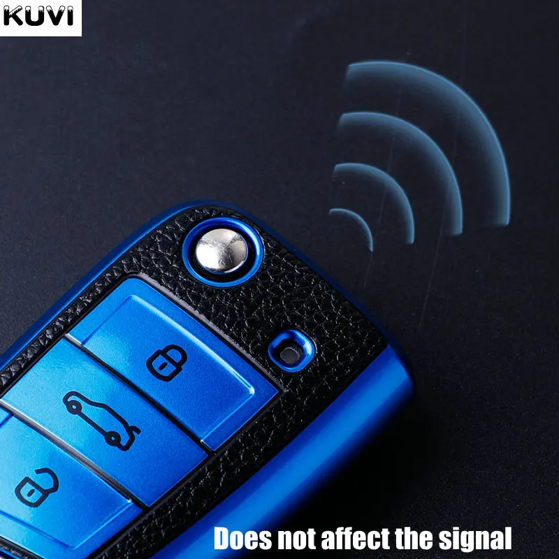 Leather TPU Car Key Case Protection Bag For VW Volkswagen Golf 7 MK7 Tiguan MK2 SEAT Ateca Leon FR 2 Ibiza For Skoda Octavia A7