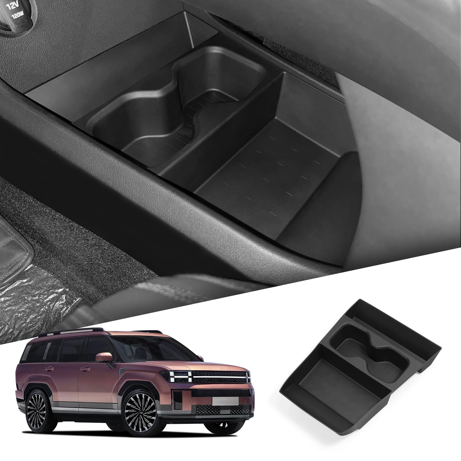 Smabee for Hyundai Santa Fe 2024 2025 2026 Car Central Lower Layer Storage Box Cup Holder TPE Organizer Tray Accessories Tidying