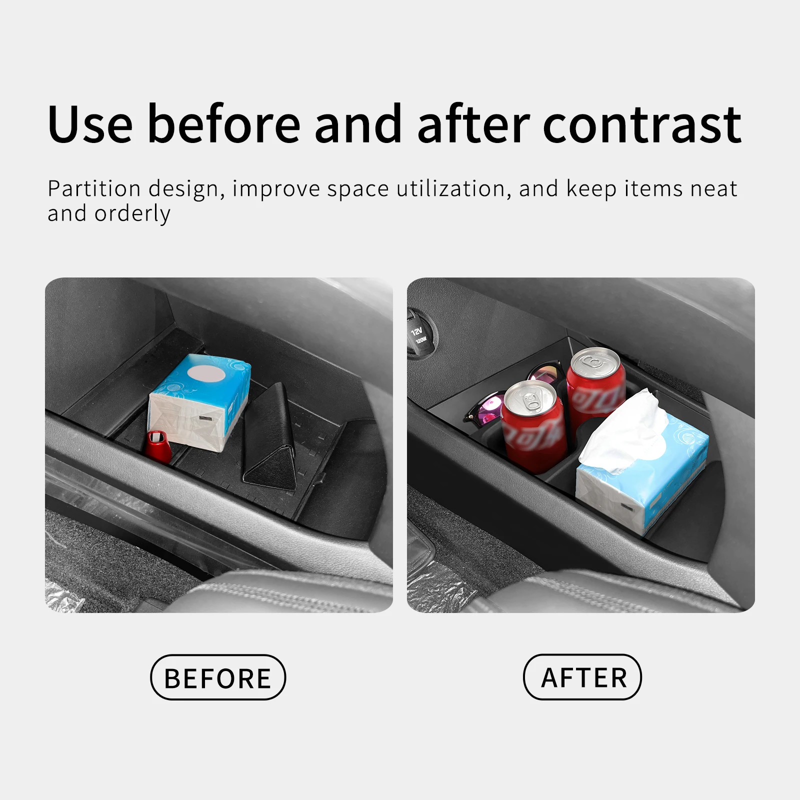 Smabee for Hyundai Santa Fe 2024 2025 2026 Car Central Lower Layer Storage Box Cup Holder TPE Organizer Tray Accessories Tidying
