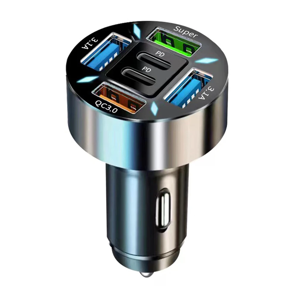 250W 5 Ports Car Charger Fast Charging PD QC3.0 USB C Car Phone Charger Adapter With Voltage For iPhone Samsung Huawei Xiaomi