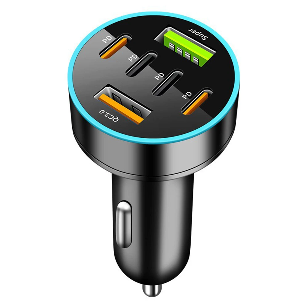 250W 5 Ports Car Charger Fast Charging PD QC3.0 USB C Car Phone Charger Adapter With Voltage For iPhone Samsung Huawei Xiaomi