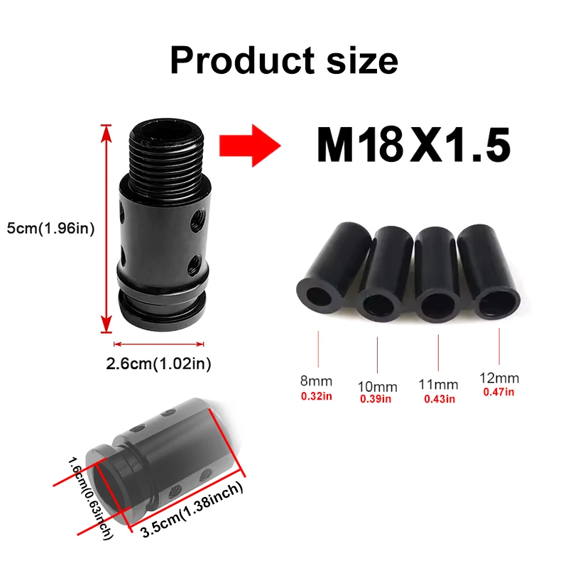Car Gear Manual Shift Knob Adapter Black Aluminum Alloy for Non Threaded Shifters M18x1.5 Adapter 8mm,10mm,11mm,12mm