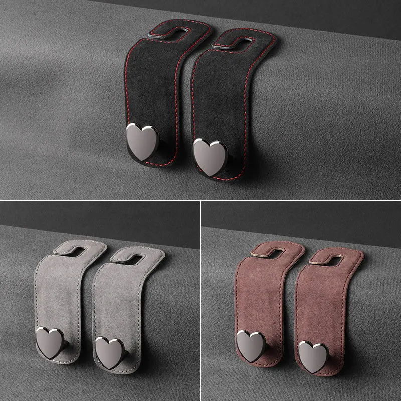 Heart Shape Metal Car Seat Headrest Hooks 2 in 1 Leather Car Seat Back Hook Purse and Bag Backpack Double Hook Car Seat Hanger