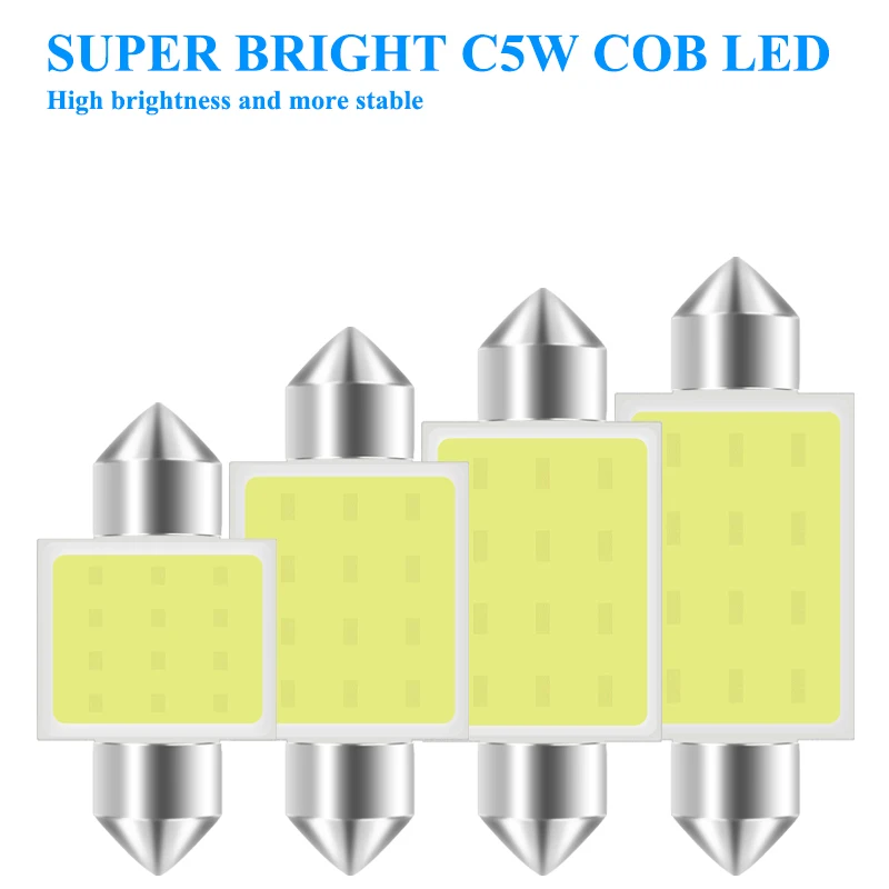 10x C5W C10W LED 31mm 36mm 39mm 42mm Festoon Bulb COB Led Car Interior Dome Light License Plate Luggage Trunk Lamp Universal