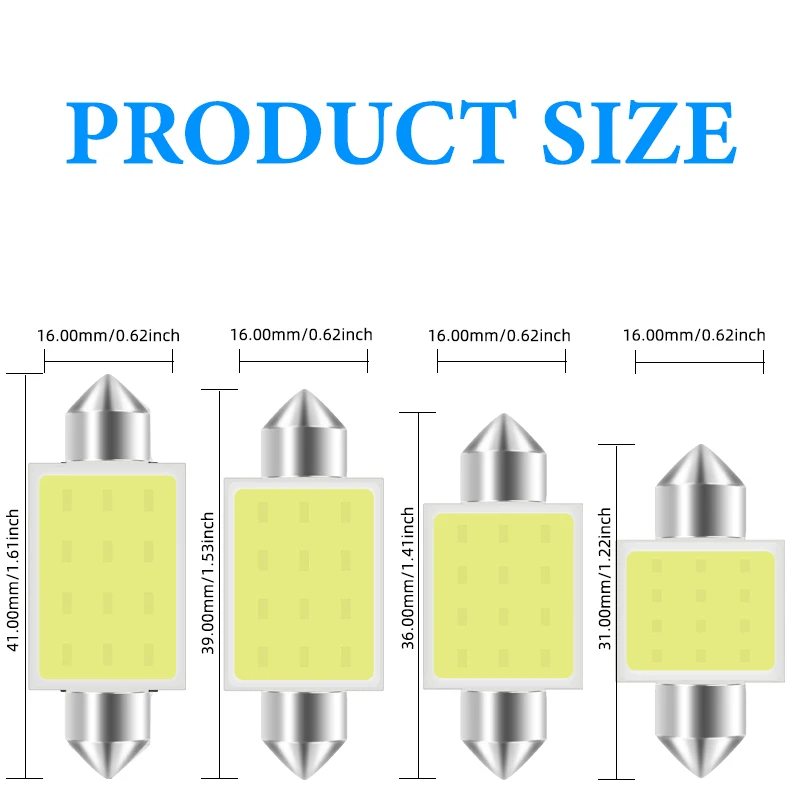 10x C5W C10W LED 31mm 36mm 39mm 42mm Festoon Bulb COB Led Car Interior Dome Light License Plate Luggage Trunk Lamp Universal