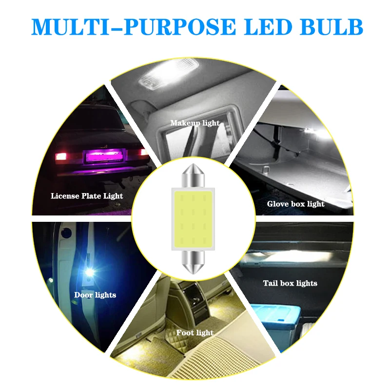 10x C5W C10W LED 31mm 36mm 39mm 42mm Festoon Bulb COB Led Car Interior Dome Light License Plate Luggage Trunk Lamp Universal