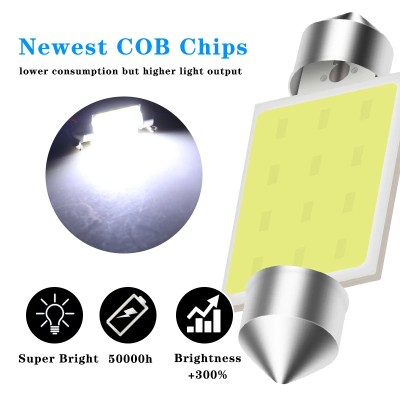 10x C5W C10W LED 31mm 36mm 39mm 42mm Festoon Bulb COB Led Car Interior Dome Light License Plate Luggage Trunk Lamp Universal