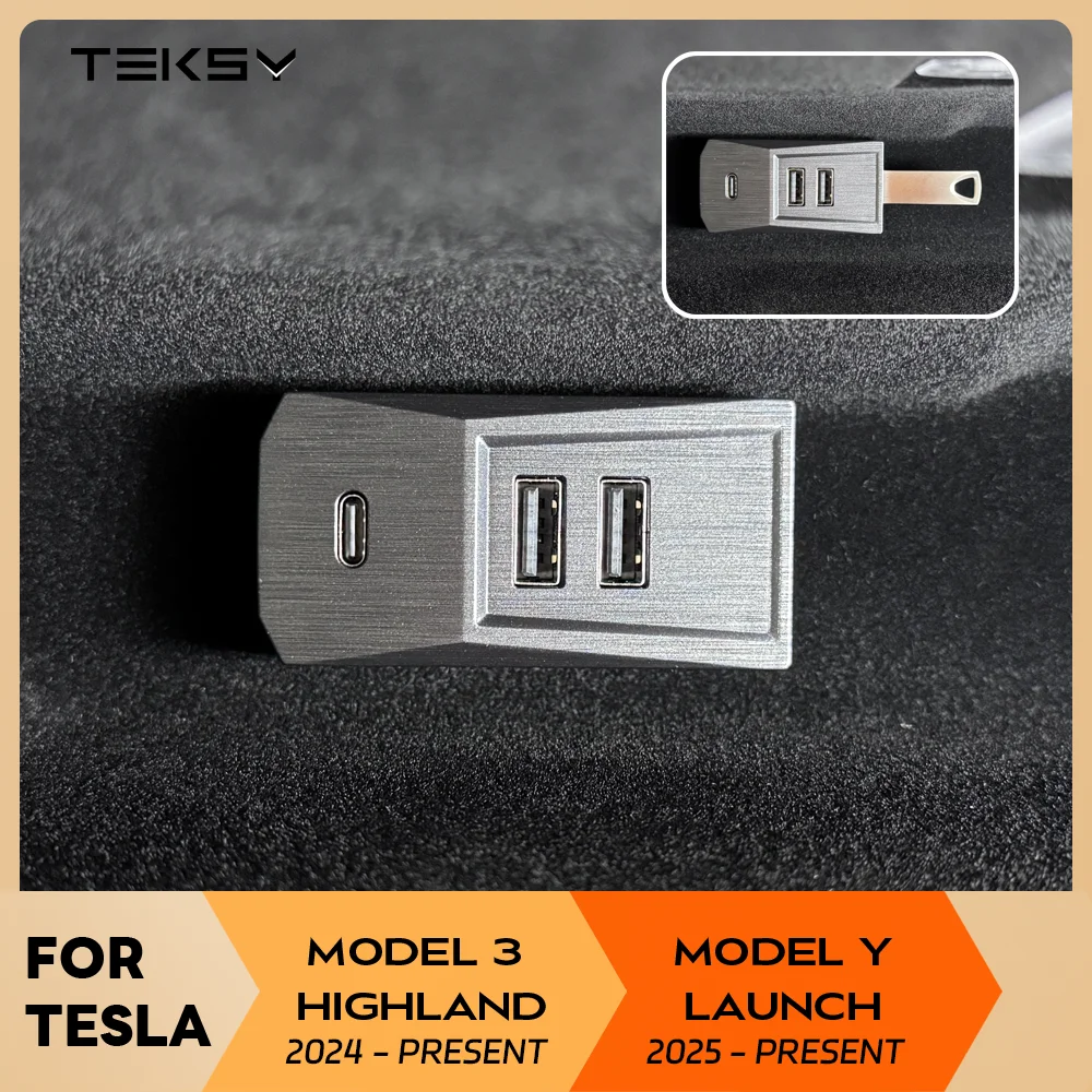 TEKSY Glovebox USB Hub For Tesla New Model Y 2026 Juniper 2025 Model 3 Highland Type-C Port Digital Display Splitter Docking