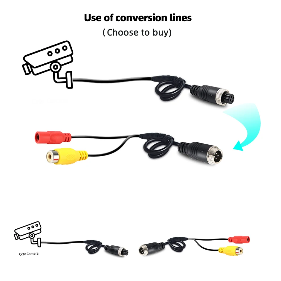 4Pin Aviation Male to Female Adapter RCA AV & DC Power Converter Cable for Car Rear Camera Monitor (Signal & Power Transmission)