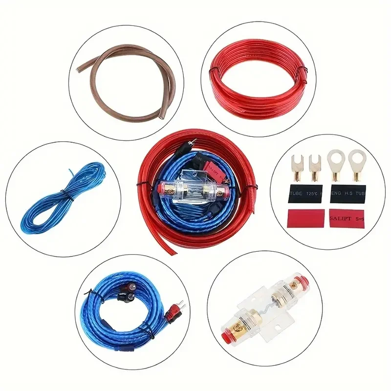1500W Car Audio Speakers Wiring Kit 8Ga 60Amp Subwoofer Amplifier Amp Wiring Fuse Holder Wire Cable Vehicle Modification Parts