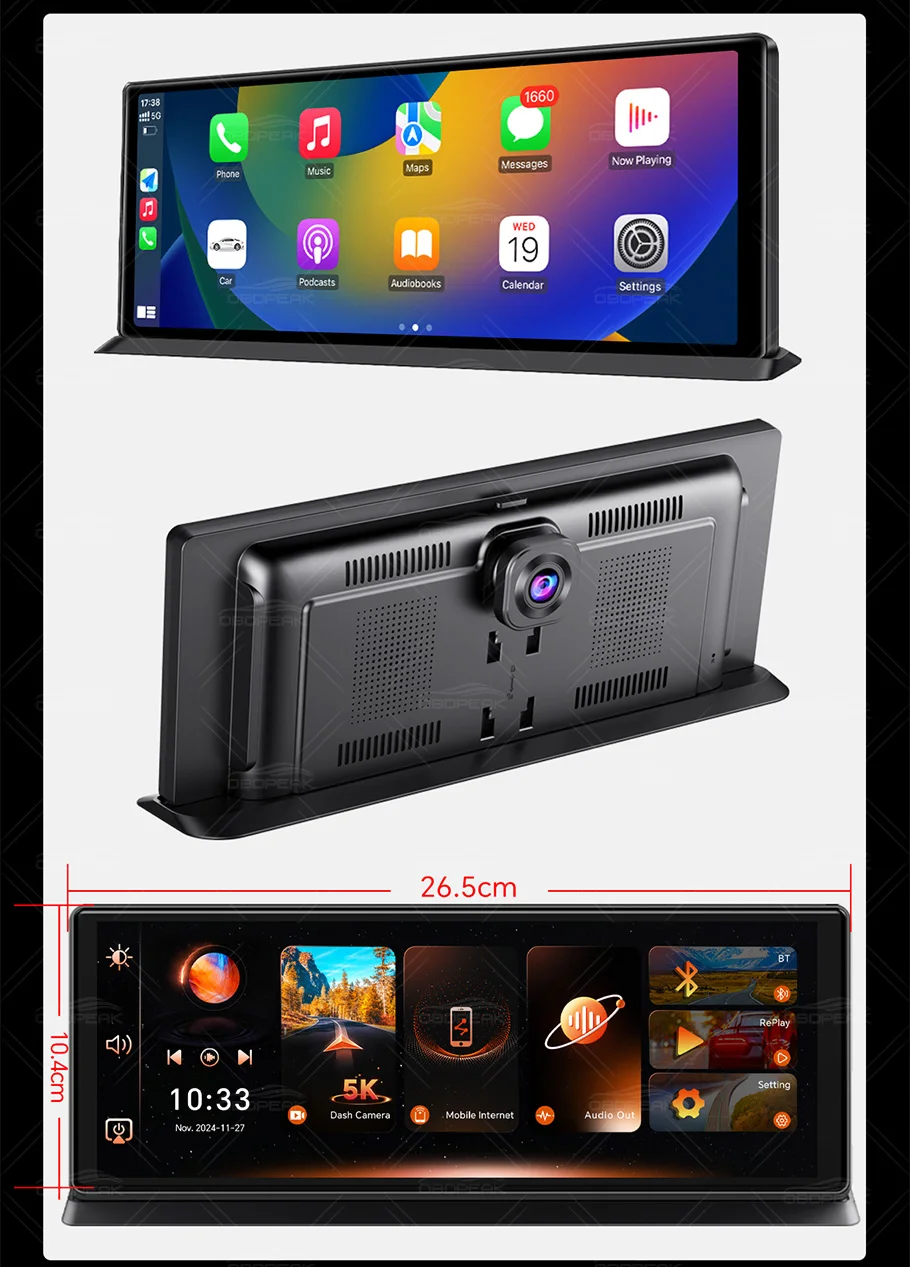 K8 Pro 11.3" Touch Screen Car Camera 5K Dash Cam GPS 5G WiFi Wireless CarPlay & Android Auto Loop Recording GPS Navigation DVR