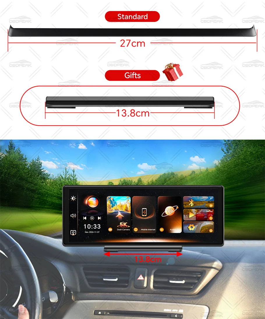 K8 Pro 11.3" Touch Screen Car Camera 5K Dash Cam GPS 5G WiFi Wireless CarPlay & Android Auto Loop Recording GPS Navigation DVR