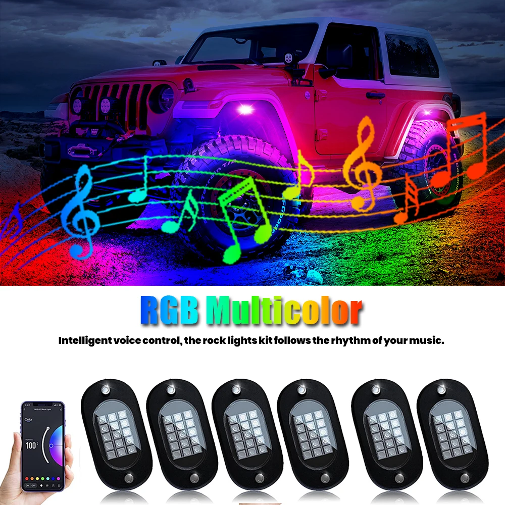 Honalia LED Rock Lights for Trucks 4/6/8/10/12 Pods RGB Truck Rock Lights Kits with App Control for ATV UTV RZR