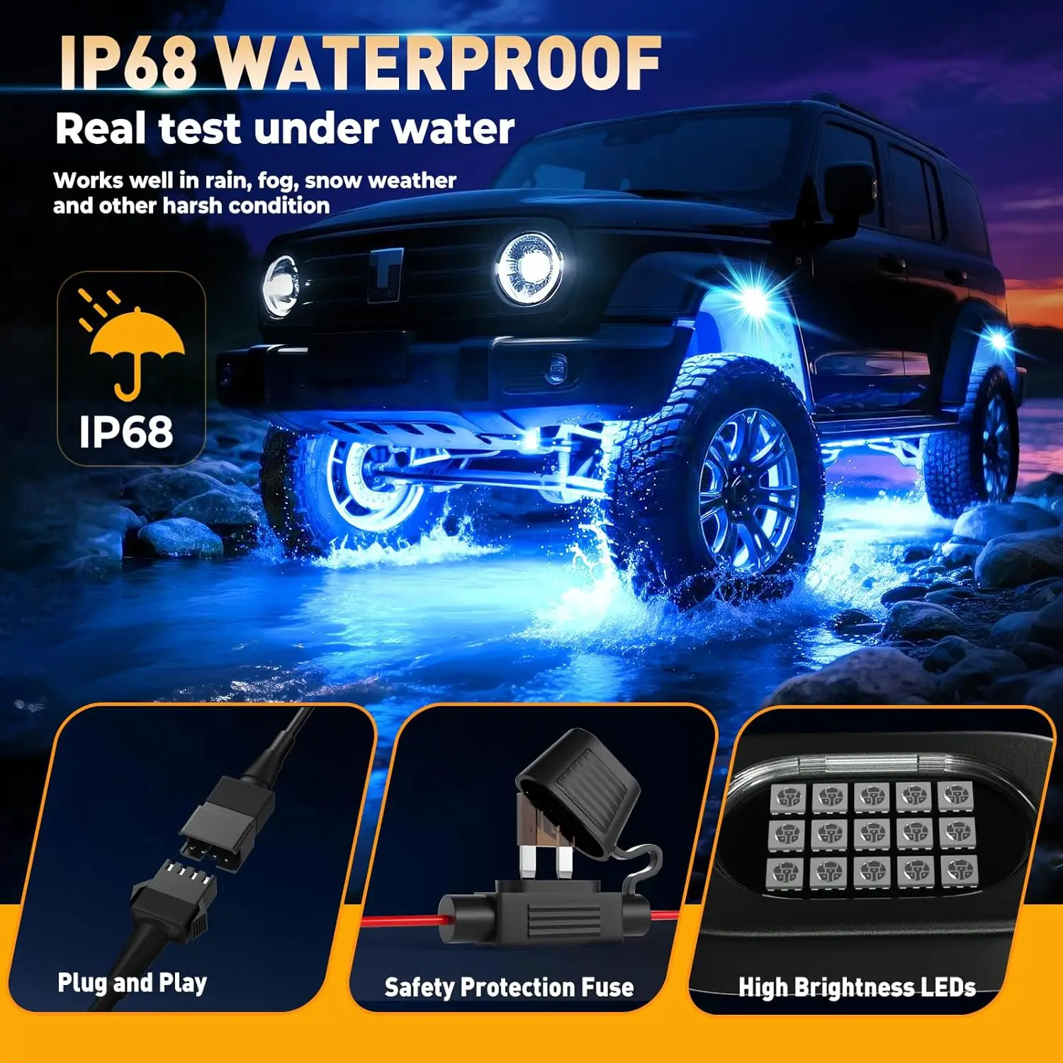 Honalia LED Rock Lights for Trucks 4/6/8/10/12 Pods RGB Truck Rock Lights Kits with App Control for ATV UTV RZR