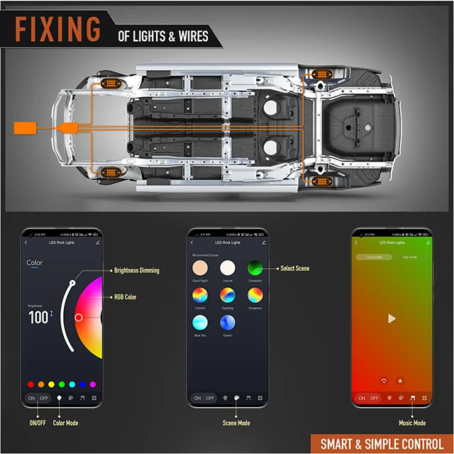 Honalia LED Rock Lights for Trucks 4/6/8/10/12 Pods RGB Truck Rock Lights Kits with App Control for ATV UTV RZR