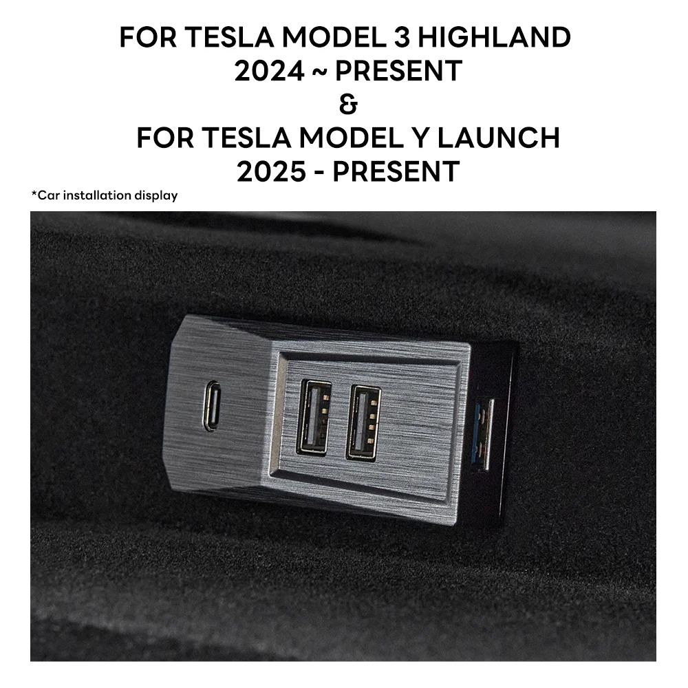 Glovebox USB Hub For Tesla New Model Y Launch Juniper 2025 Model 3 Highland 2024 Type-C Port Splitter Docking Station Data