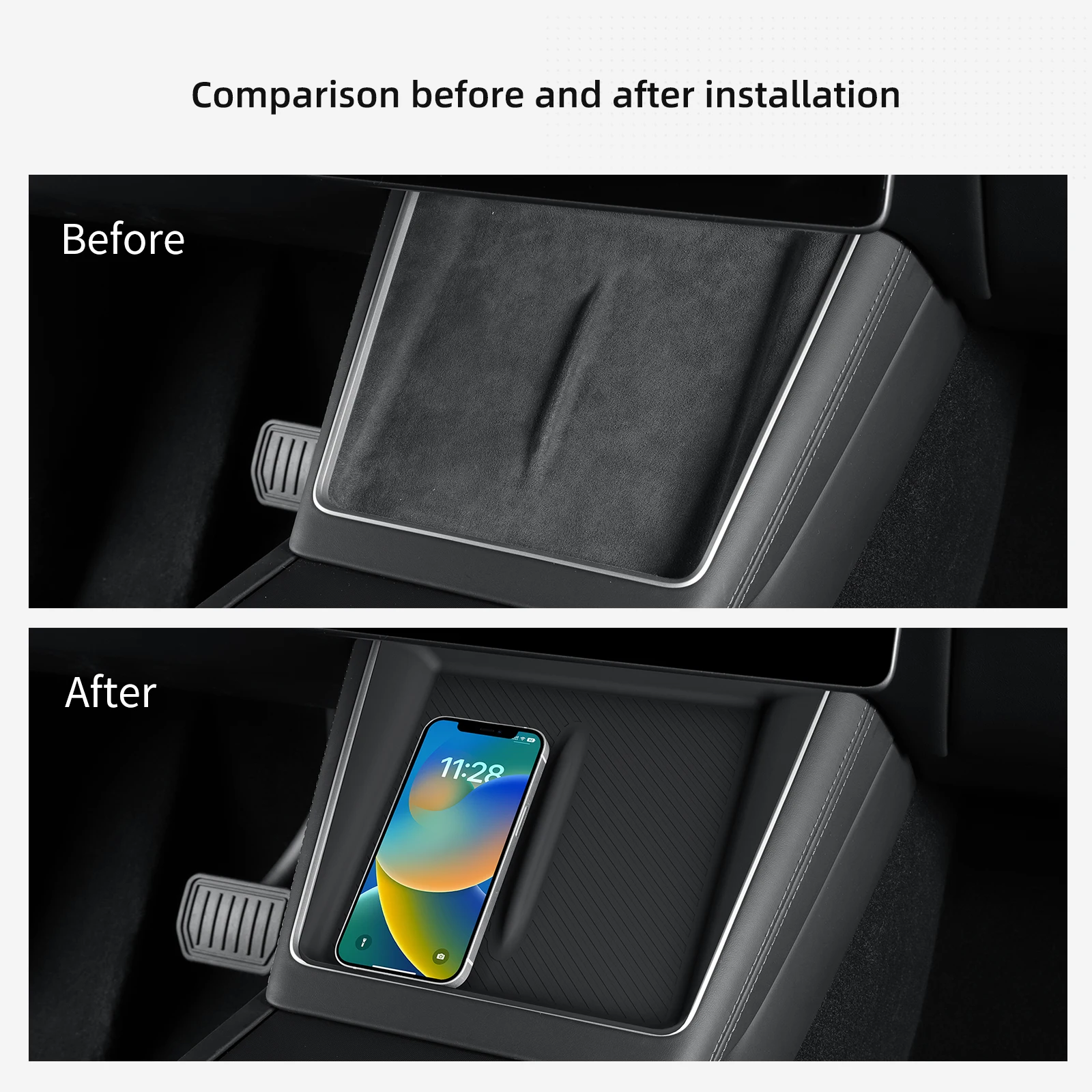 LUCKEASY for Tesla Model Y Juniper 2025 2026 Car Anti Dirt Pad Mobile Wireless Charging Anti-Slip Mats Silicone Accessiories