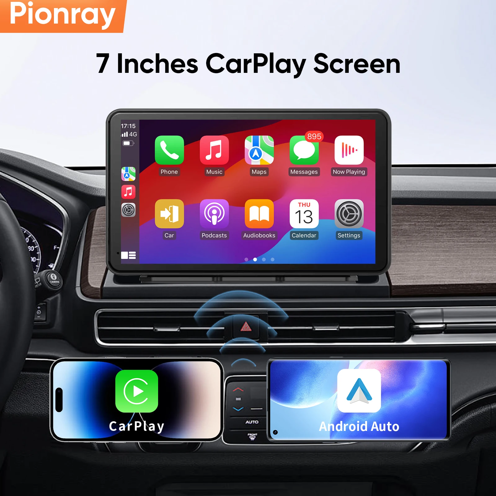 Pionray 7” Universal CarPlay Android Auto Car Radio Multimedia Video Player IPS Touch Screen With AUX USB Rearview Camera