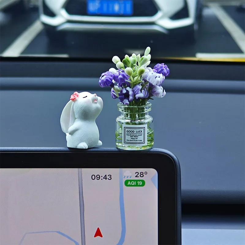 Car Mounted Bunny Floral Fragrance Healing Ornament Romantic Console Centerpiece Auto Smelling Bunny Figurine