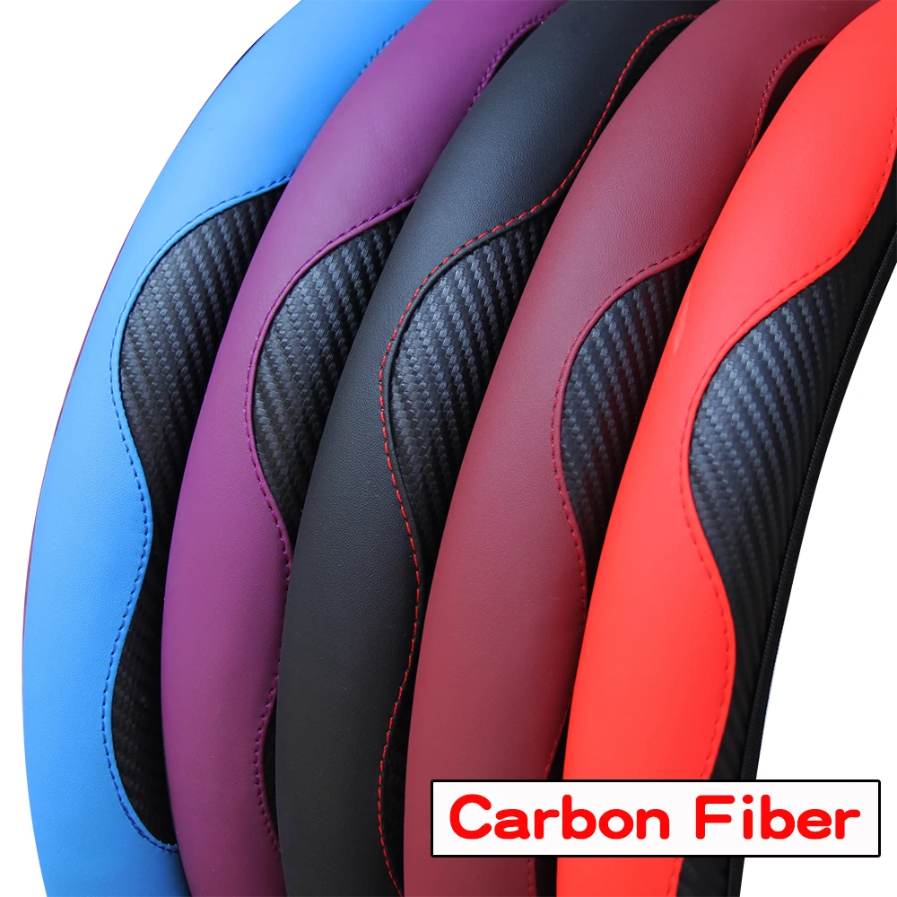 PU Carbon Fiber Leather Car Steering Wheel Cover Without Inner Ring Suitable for 14.5-15 Inches of Automotive Supplies