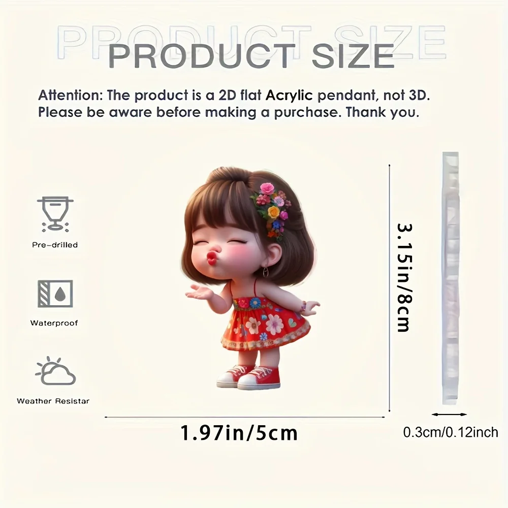 Cute Pouting Little Girl 2D Flat Acrylic Pendant Car Keychain Car Rearview Mirror Backpack Pendant Home Decoration Pendant Gift