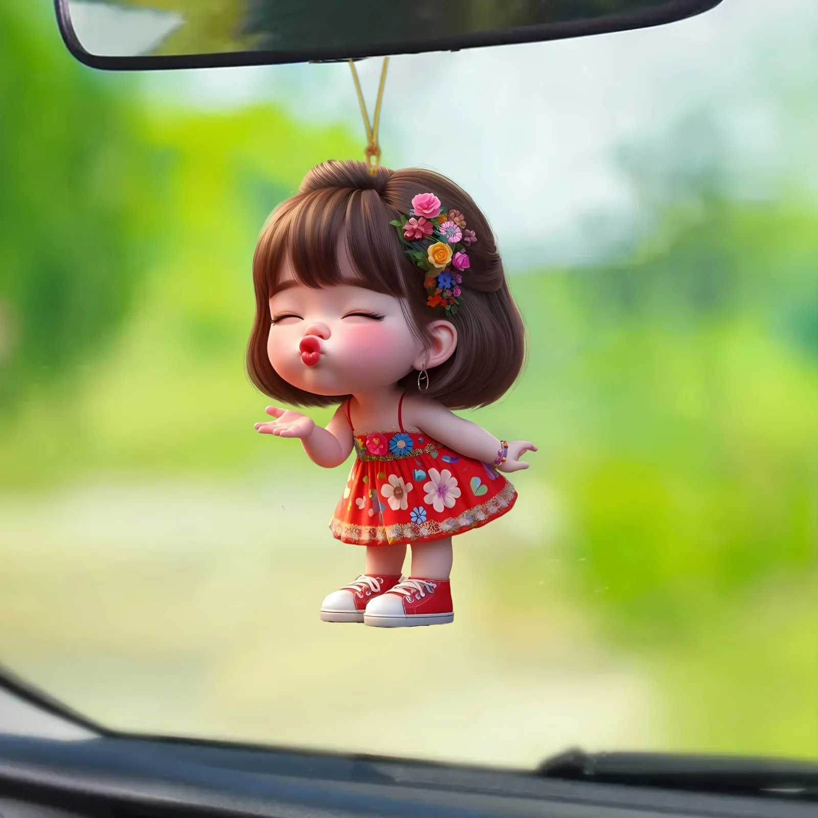 Cute Pouting Little Girl 2D Flat Acrylic Pendant Car Keychain Car Rearview Mirror Backpack Pendant Home Decoration Pendant Gift