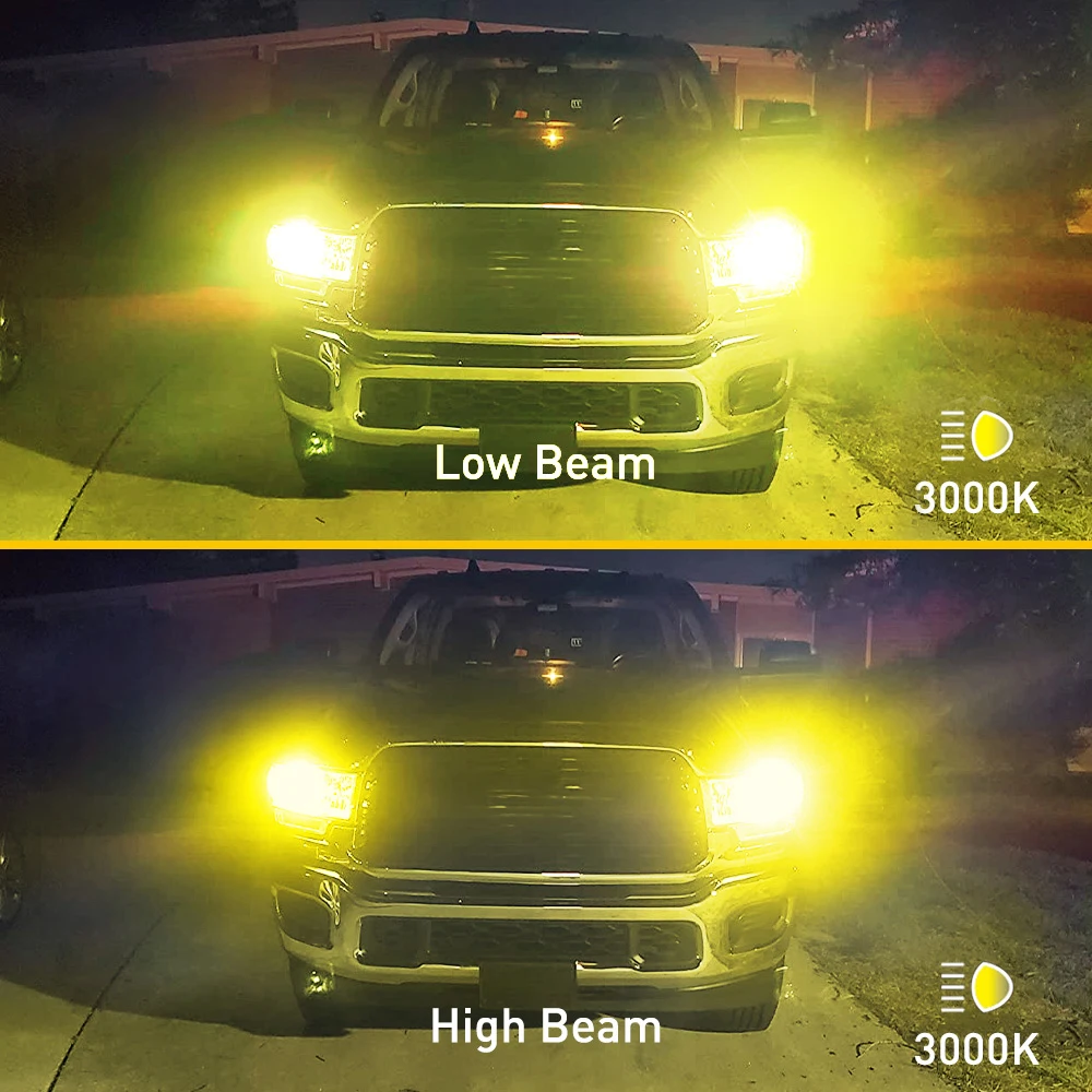 AUXITO 2Pcs H4 Fanless LED CSP Headlight Bulb 3000K Golden Yellow 9003 HB2 H4 LED Hi/Lo High and Low Beam Headlamp 12V Auto Lamp