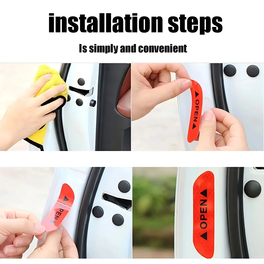 4pcs Universal Car Reflective Sticker Waterproof Wheel Eyebrows Door Stickers Open Sign Safety Reflective Safety Warning Tape