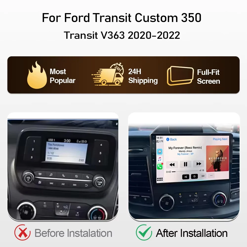 Auto Radio Android For Ford Transit Custom 350 Transit V363 2020-2022 Multimedia Video Player Navigation GPS NO 2din Head Unit