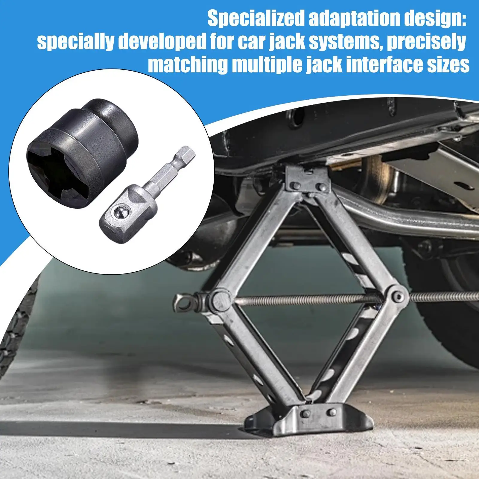 Heavy Duty Scissor Jack Drill Adapter Impact Wrench Socket Quick Change Tool Steel RV Stabilizer Auto Repair Garage Accessory 