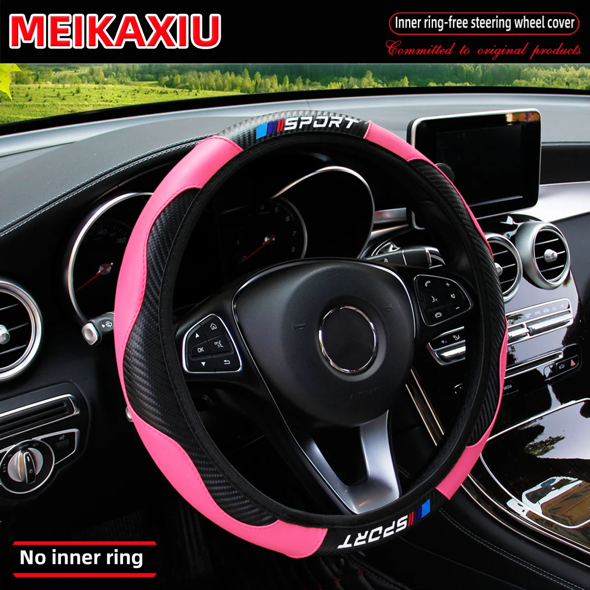 Carbon Fiber Leather Sport Car Rimless Steering Wheel Cover Is Suitable for 14.5 - 15-Inch Steering Wheels as Decoration Items