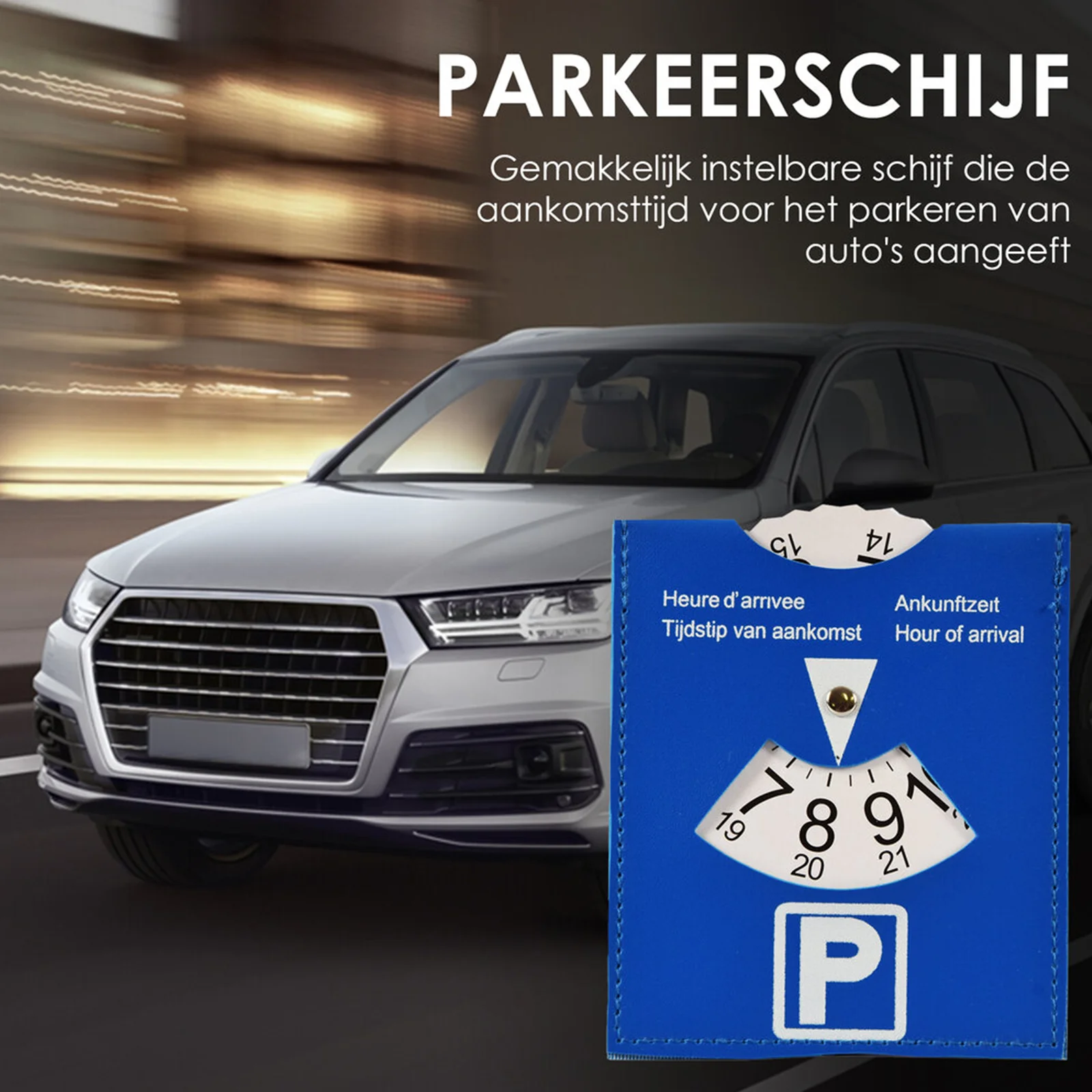 Blue PU Leather Parking Disc 4 Language Version Durable & Water-Resistant Arrival Timer for Car - Universal European Design