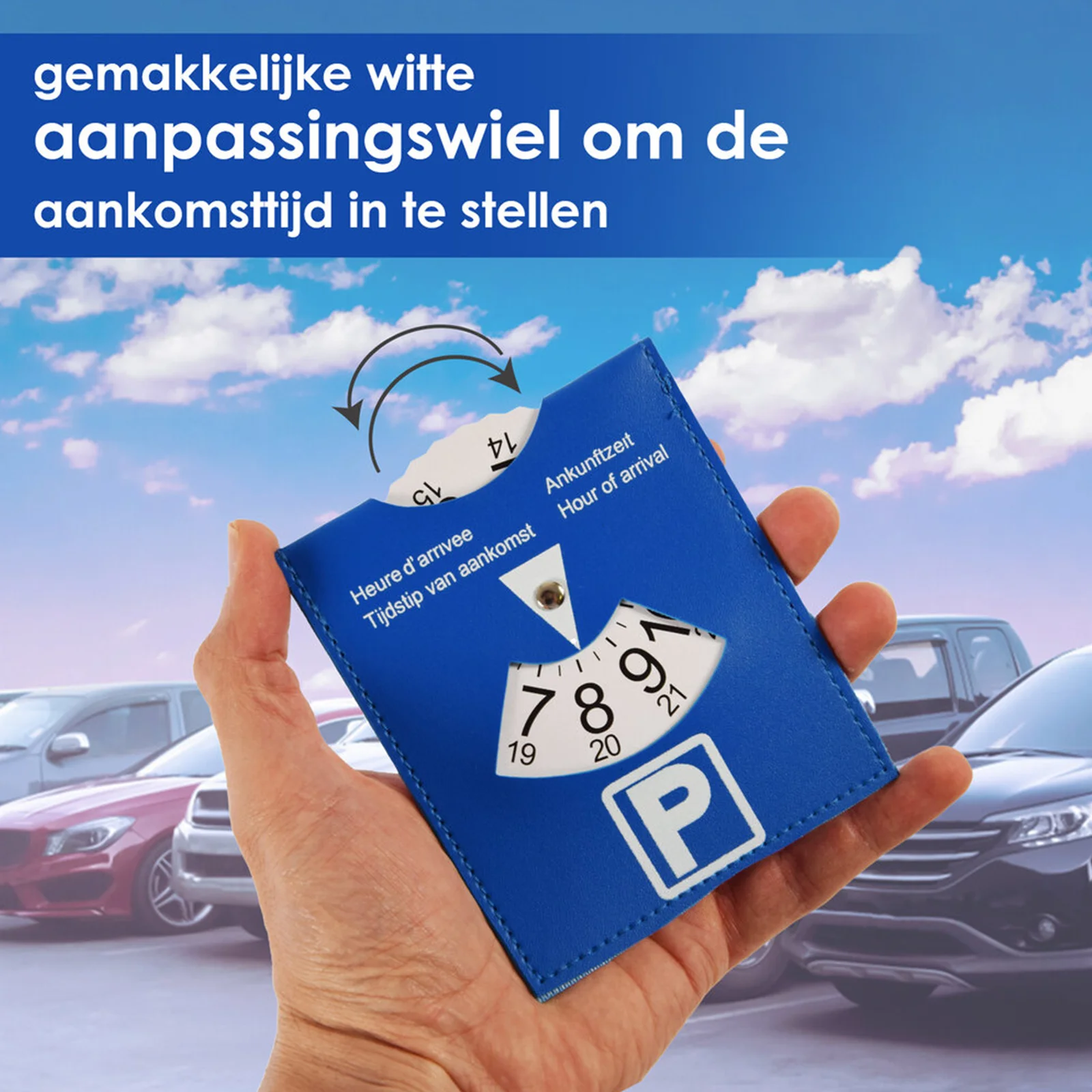 Blue PU Leather Parking Disc 4 Language Version Durable & Water-Resistant Arrival Timer for Car - Universal European Design