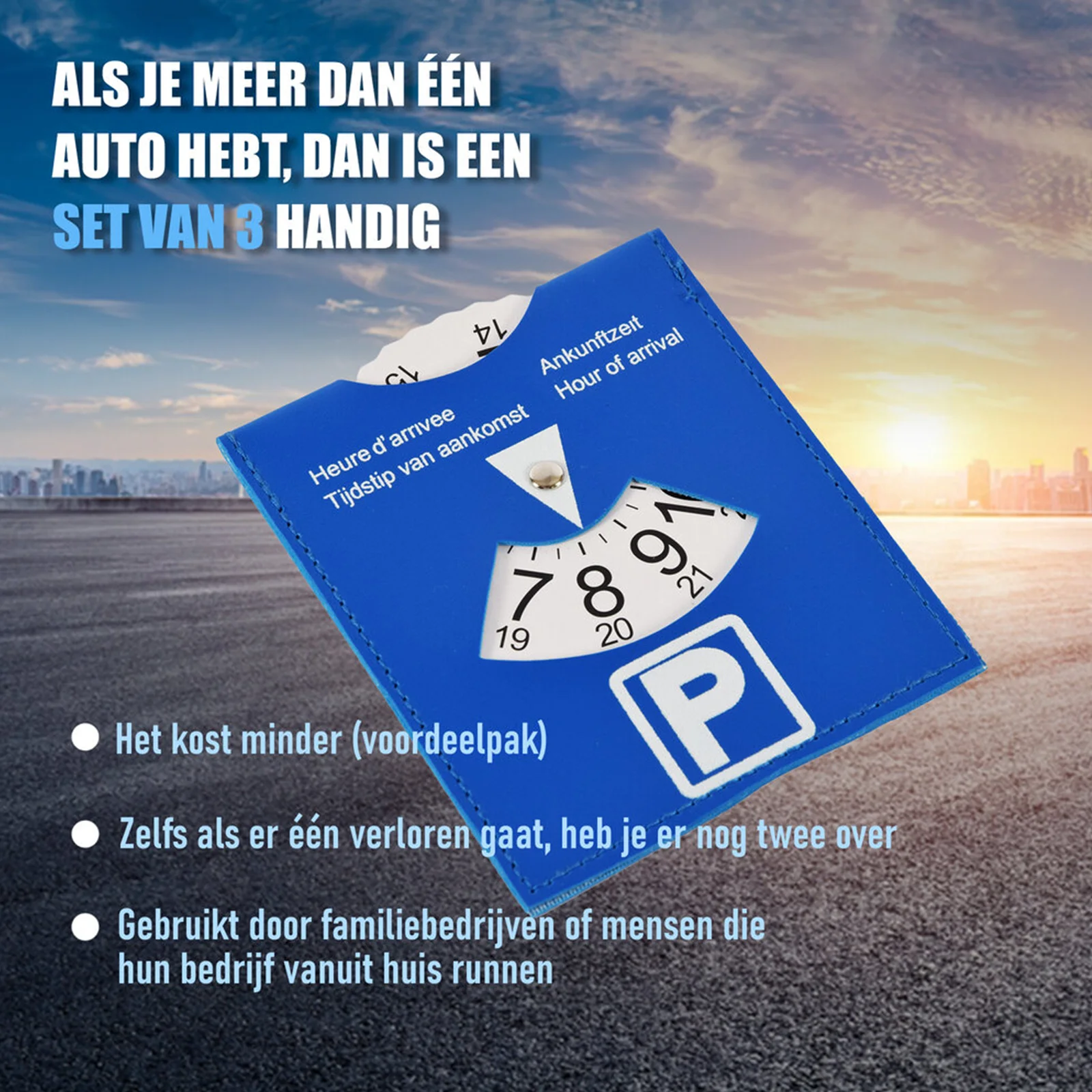 Blue PU Leather Parking Disc 4 Language Version Durable & Water-Resistant Arrival Timer for Car - Universal European Design
