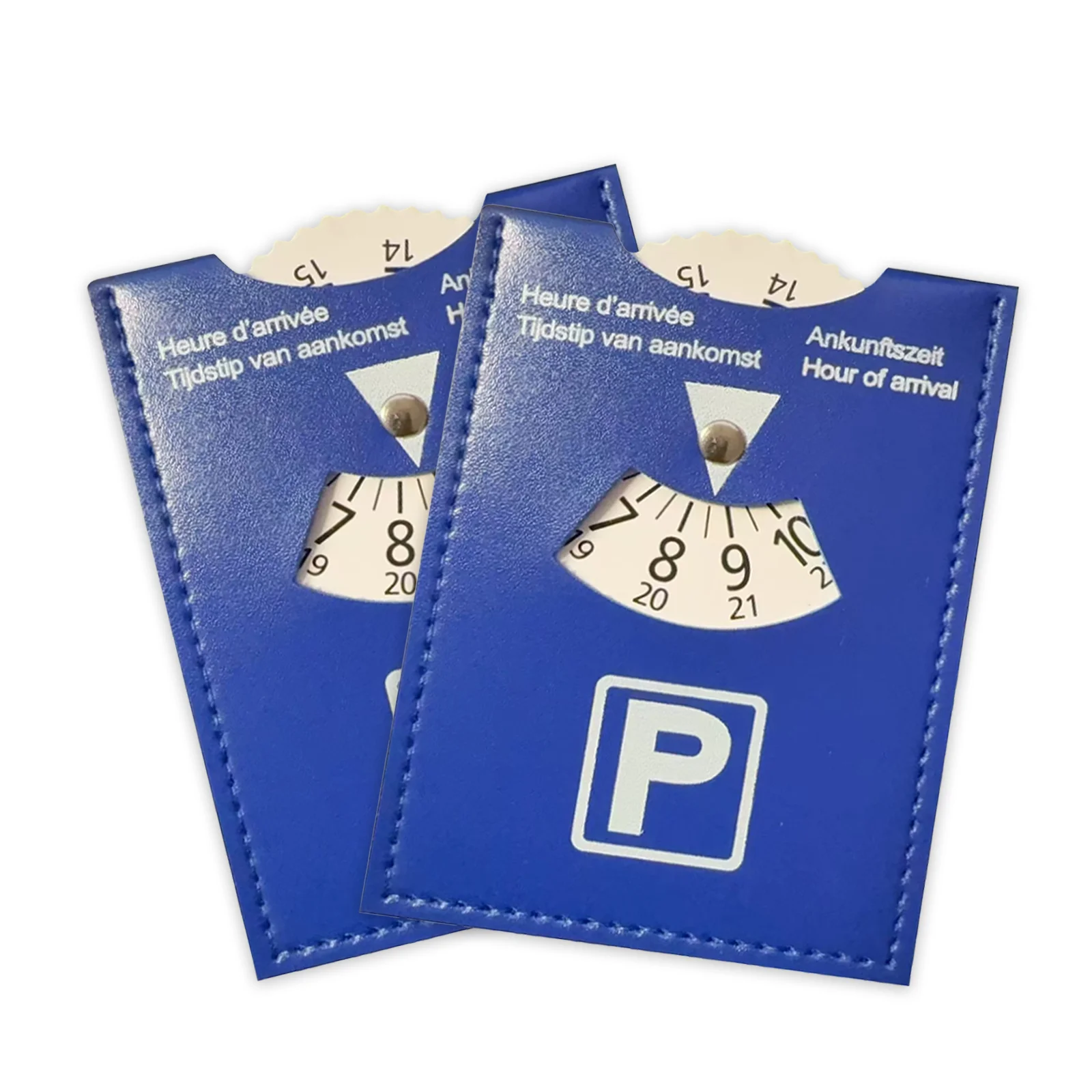 Blue PU Leather Parking Disc 4 Language Version Durable & Water-Resistant Arrival Timer for Car - Universal European Design