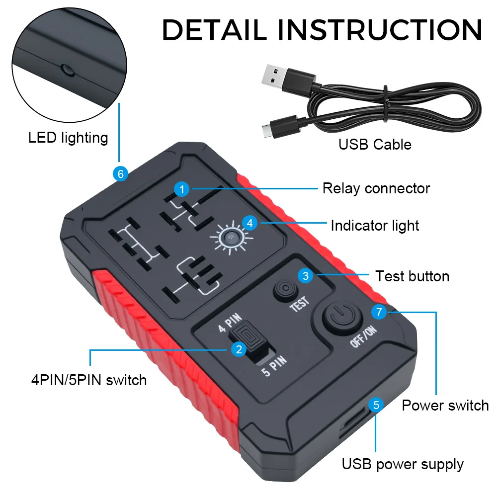 Car Relay Voltage Tester Indicator Light Automotive Electronic Relay Tester Universal 12V Battery Checker For RV Truck Trailer